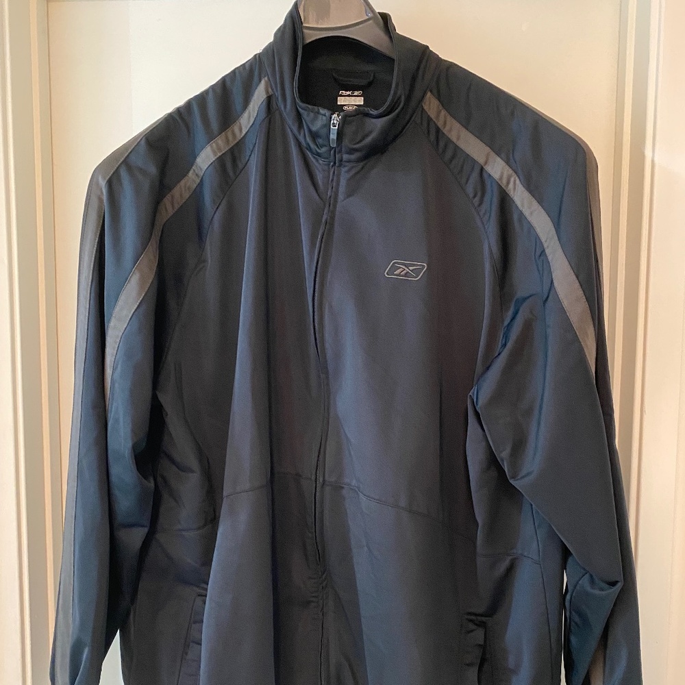 Reebok Black Track Jacket with Charcoal stripes on sleeves Big and Tall 4XL Tall